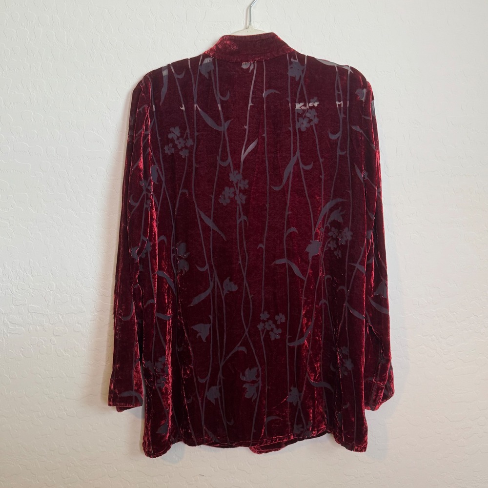 Unbranded Womens Velvet Burnout Jacket L Burgundy Red Good Floral Devore Goth - Picture 10 of 10